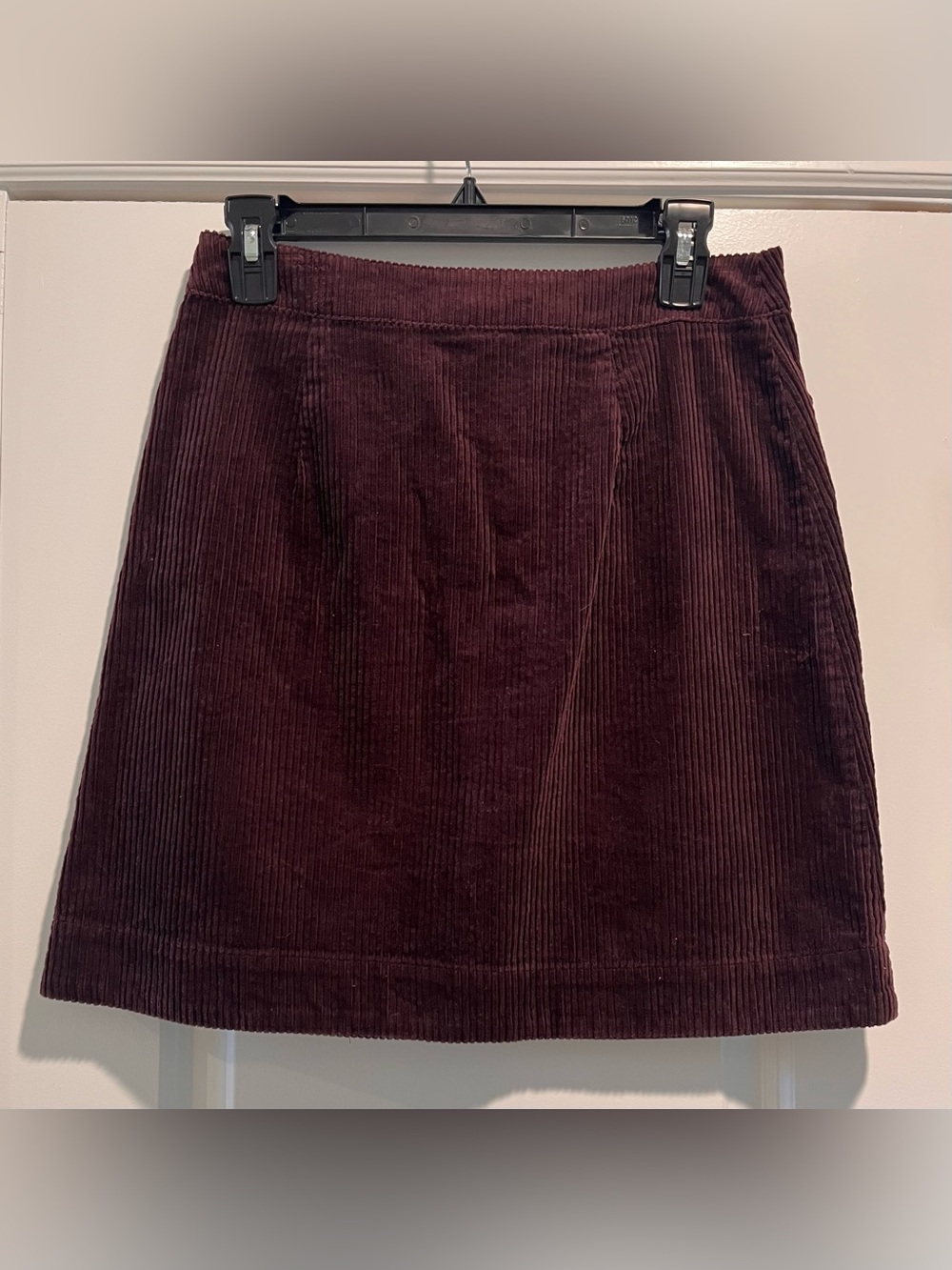 LOFT Mini Corduroy Button-Front Skirt in Deep Burgundy - Picture 3 of 3